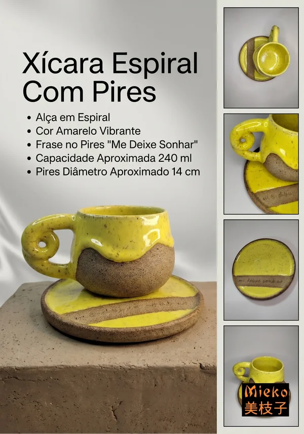 R$ 110 (PIX) R$ 120 (CARTÃO) - Conjunto Xícara Espiral Com Pires - Amarelo